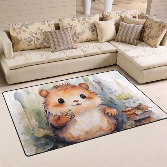 Hedgehog Mouse Leaves Area Rug Washable Floor Carpet Mat 60 x 39 inch for Bedroom Living Room Kids Room Home Decor