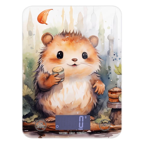Hedgehog Mouse Leaves Food Scale Digital Kitchen Scale Waterproof Tempered Glass Tare Function 11 lb for Baking Cooking Meal Prep