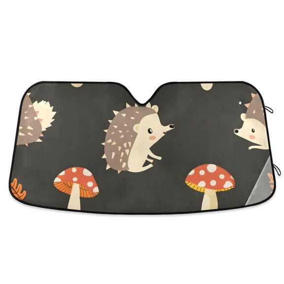 Hedgehog Mushroom Car Windshield Sun Shade Reflector Sunshade Foldable for Front Keeps Vehicle Cool