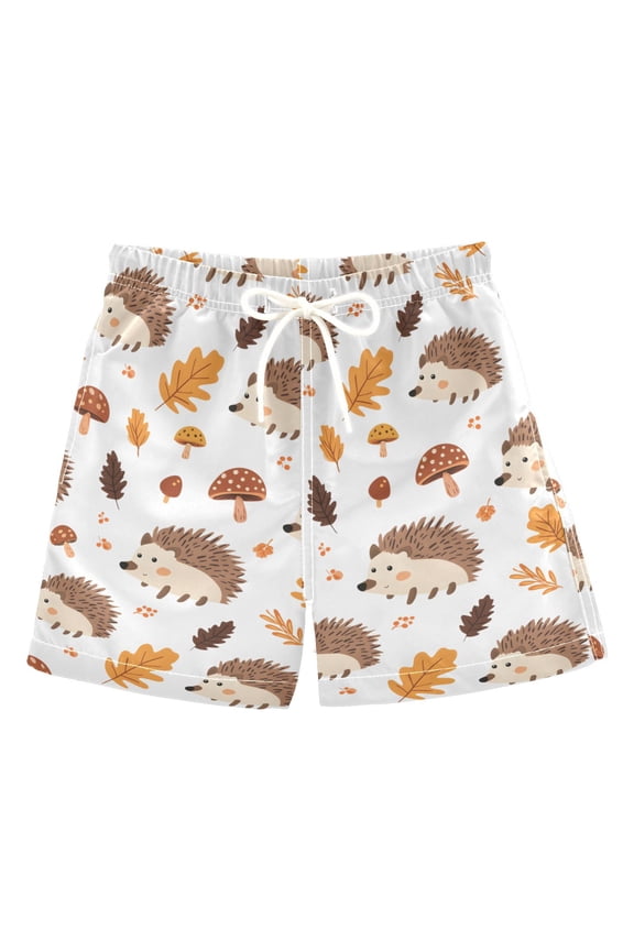 Hedgehog Mushroom Leave Pattern Swim Trunks Quick Dry Beach Pool Board Shorts Lightweight Stylish Print Sizes 2T to XL