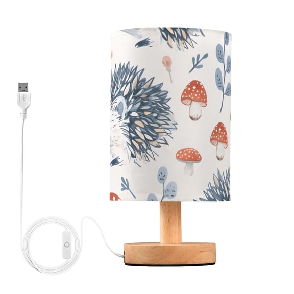 Hedgehog Mushrooms Leaves Trees Table Lamp with USB Port LED Warm Light Lamp Night Light Home Decor