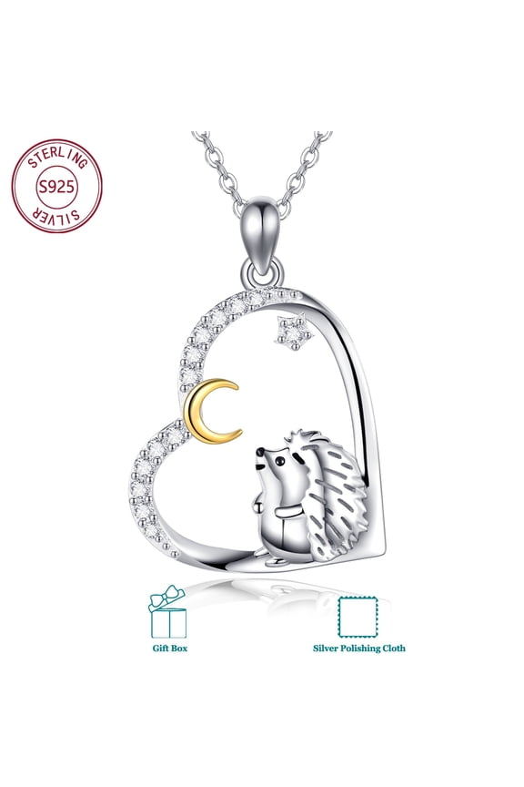 Hedgehog Necklace Sterling Silver Hedgehog Heart Jewelry Gifts for Women Animal Lover