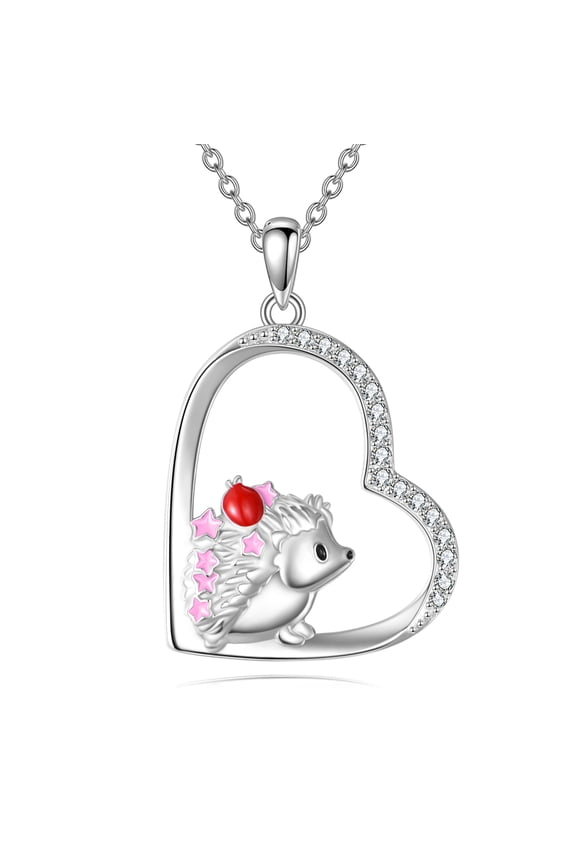 Hedgehog Necklace Sterling Silver Hedgehog Heart Pendant Cute Animal Jewelry Gifts for Women Men