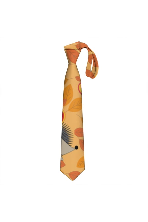Hedgehog & Night Sky Scene Satin Tie - Cute Cartoon Print Wrinkle-Resistant Formal Tie for Men