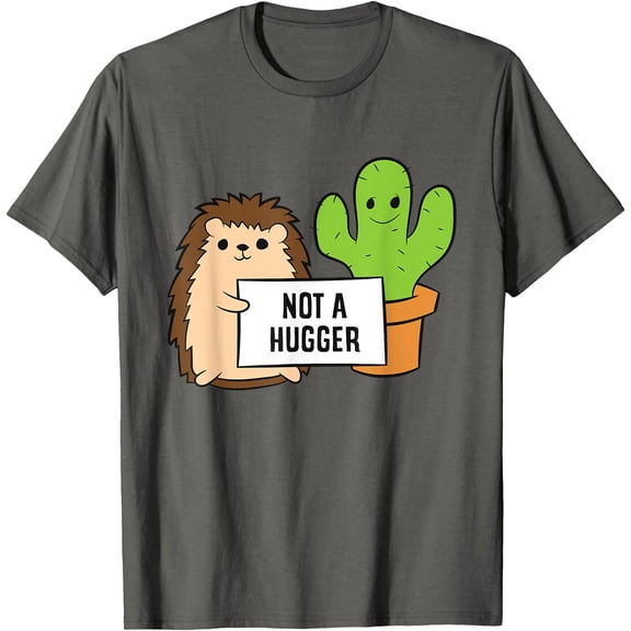 Hedgehog Not a Hugger Cactus Cute Living Things Unisex T-Shirt for Men Women Kids Toddler,Charcoal Color,Size M
