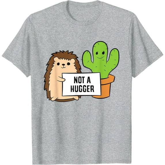 Hedgehog Not a Hugger Cactus Cute Living Things Unisex T-Shirt for Men Women Kids Toddler,Sport Grey Color,Size M