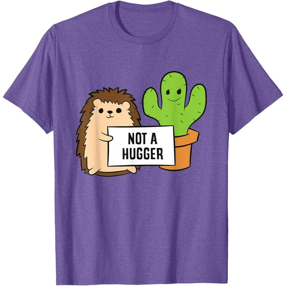 Hedgehog Not a Hugger Cactus Cute Living Things Unisex T-Shirt for Men Women Kids Toddler,Violet Color,Size 2XL