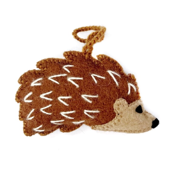 Hedgehog Ornament - Cute Embroidered Wool Christmas Decor Handmade in Peru