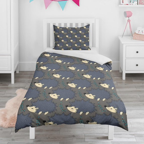 Hedgehog Pattern Duvet Cover and Pillowcase Set for Single Bedding, Bedroom Accessories for Kids Teens