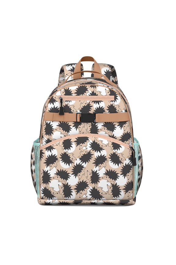 Hedgehog Pattern Toddler Backpack Cute Cartoon Forest Design with Trees, Flowers, and Sky Scene, Artistic and Durable for Students