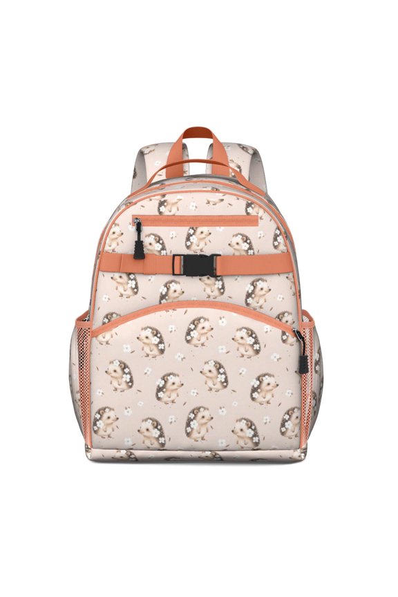 Hedgehog Pattern with Flowers Backpack for School,Cute School Bag,Schoolbag with Adjustable Shoulder Straps & Padded Back,15.25"x11.5"x5.25"