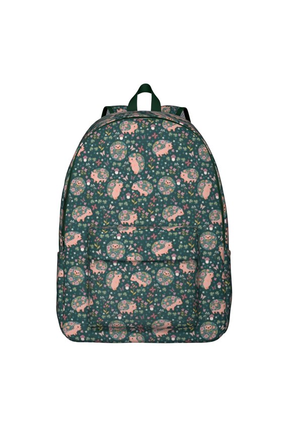 Hedgehog Pattern with Pioneer Flower Backpack for School,Cute School Bag,Schoolbag with Adjustable Shoulder Straps & Padded Back,15.7"x11.8"x5.5"
