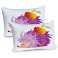 thumbnail image 1 of Hedgehog Pillow Sham Set of 2, Abstract Animal an Apple Cartoon Style Drawing Funny Caricature of Nature, Quality Microfiber Bedding Item for All Seasons, 26" x 20", Violet Orange Green, by Ambesonne, 1 of 3