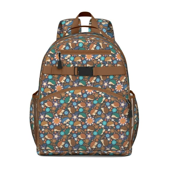 Hedgehog Pioneer Flower Backpack for School,Cute School Bag,Schoolbag with Adjustable Shoulder Straps & Padded Back,15.25"x11.5"x5.25"