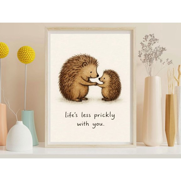 Hedgehog Print Woodland Nursery Wall Art Whimsical Hedgehog Illustration Style Animal Cuddle Poster Sweet Family Gift Decor