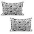 thumbnail image 1 of Hedgehog Quilted Pillowcover Set of 2, Ecological Nature Elements Woodland Pattern Black and White Doodle Composition, Standard Queen Size Pillow Cover Bedroom, 30" x 20", Black White, by Ambesonne, 1 of 1