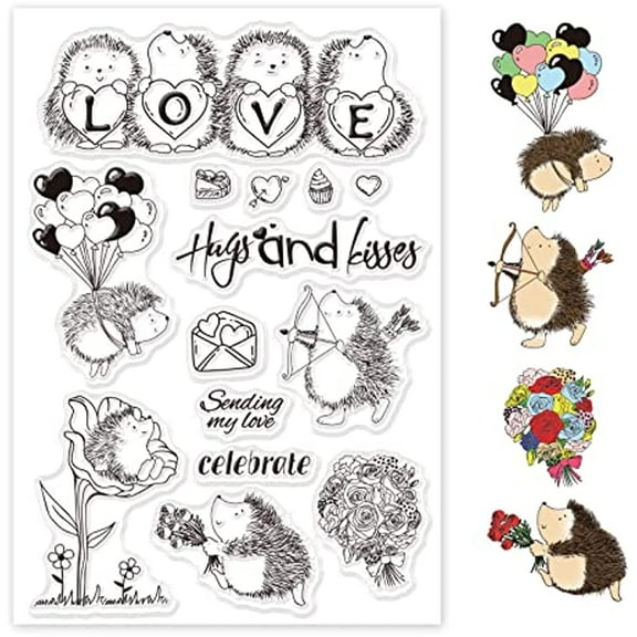 Hedgehog and Roses Silicone Clear Stamps Love Transparent Stamps for Christmas Birthday Valentine's Day Cards Making DIY Scrapbooking Photo Album Decoration Paper Craft