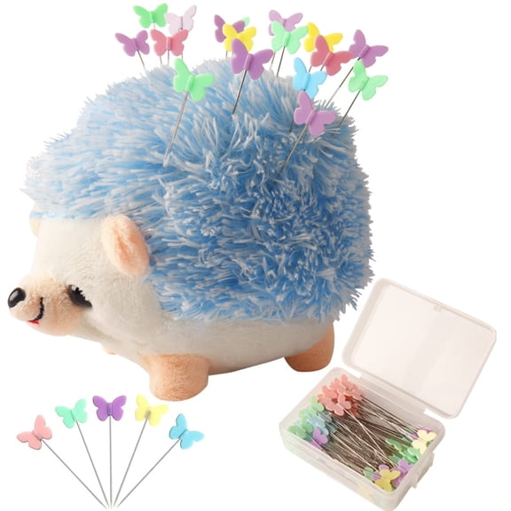 Hedgehog Shape Pin Cushion, Cute Pincushions Sewing Kit Lovely Needle Cushions Pins Holder Sewing Accessories Supplies with 100Pcs Colored Butterfly Pins for Quilting DIY Crafts Patchwork