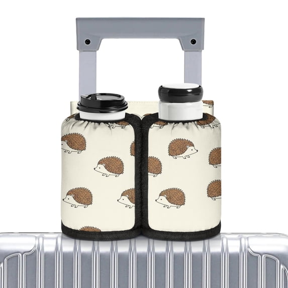 Hedgehog and Silhouette Beige Pattern Luggage Cup Holder, Luggage Drink ...