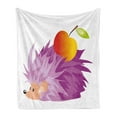 thumbnail image 1 of Hedgehog Soft Flannel Fleece Blanket, Abstract Animal an Apple Cartoon Style Drawing Funny Caricature of Nature, Cozy Plush for Indoor and Outdoor Use, 70" x 90", Violet Orange Green, by Ambesonne, 1 of 5