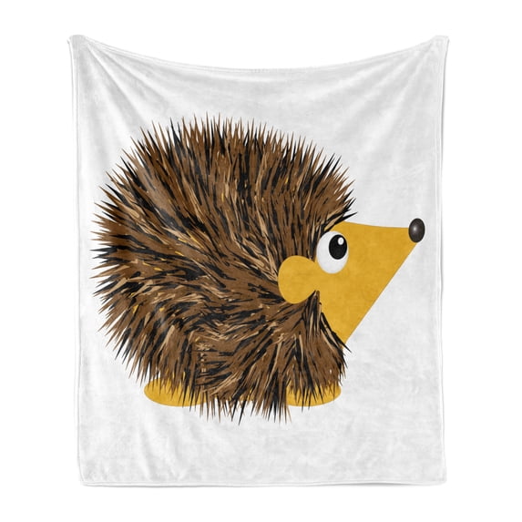 Hedgehog Soft Flannel Fleece Blanket, Cartoon Animal with a Happy Smile on Its Face Hedgehog Illustration Spikes, Cozy Plush for Indoor and Outdoor Use, 50" x 60", Brown Earth Yellow, by Ambesonne