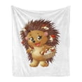 thumbnail image 1 of Hedgehog Soft Flannel Fleece Blanket, Hedgehog Holding Mushroom with a Basket of Autumn Foods Animal Fun Cartoon, Cozy Plush for Indoor and Outdoor Use, 50" x 60", Pale Caramel Brown, by Ambesonne, 1 of 5