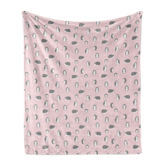 Hedgehog Soft Flannel Fleece Blanket, Smiling Hedgehogs on a Pastel Heart and Triangle Pattern Background, Cozy Plush for Indoor and Outdoor Use, 50" x 60", Pale Pink Grey and Black, by Ambesonne