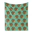 thumbnail image 1 of Hedgehog Soft Flannel Fleece Throw Blanket, Abstract Animal Design Cartoon Style Creatures Funny Faces Friendly, Cozy Plush for Indoor and Outdoor Use, 50" x 60", Sea Green Multicolor, by Ambesonne, 1 of 5