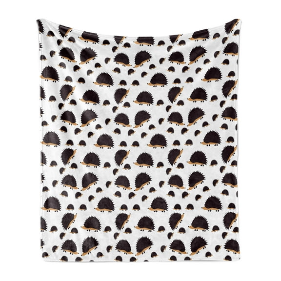 Hedgehog Soft Flannel Fleece Throw Blanket, Disorderly Pattern with Repetitive Cartoon Porcupine Characters, Cozy Plush for Indoor and Outdoor Use, 50" x 60", Seal Brown Pale Brown, by Ambesonne