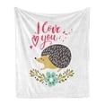 thumbnail image 1 of Hedgehog Soft Flannel Fleece Throw Blanket, Ink Splatter Spotted I Love You Words and Floral Wreath Forget-Me-Not Flower, Cozy Plush for Indoor and Outdoor Use, 60" x 80", Multicolor, by Ambesonne, 1 of 6