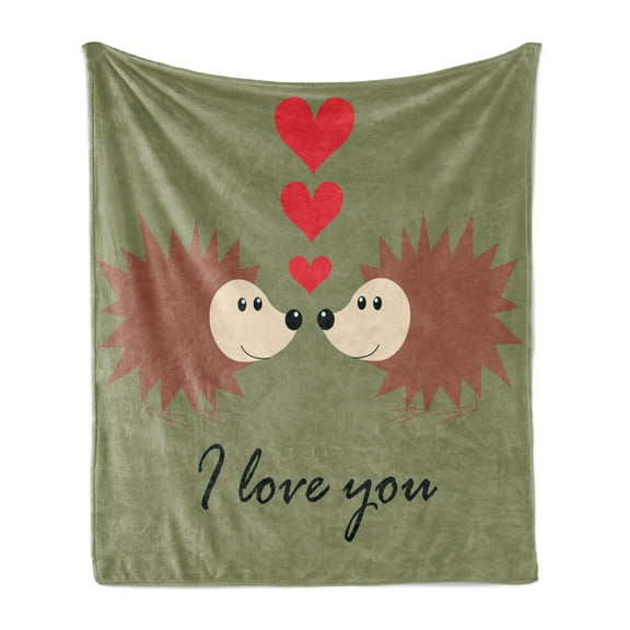 Hedgehog Soft Flannel Fleece Throw Blanket, Loving Hedgehog Couple Exchange Glances with Heart and I Love You Message, Cozy Plush for Indoor and Outdoor Use, 50" x 60", Multicolor, by Ambesonne