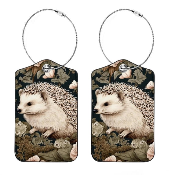 Hedgehog Square PU Leather Luggage Tags, 2 Pack, with Privacy Cover and Stainless Steel Ring - Suitable for Travel, Backpack, Handbag - Bag Tags, Handbag Tags