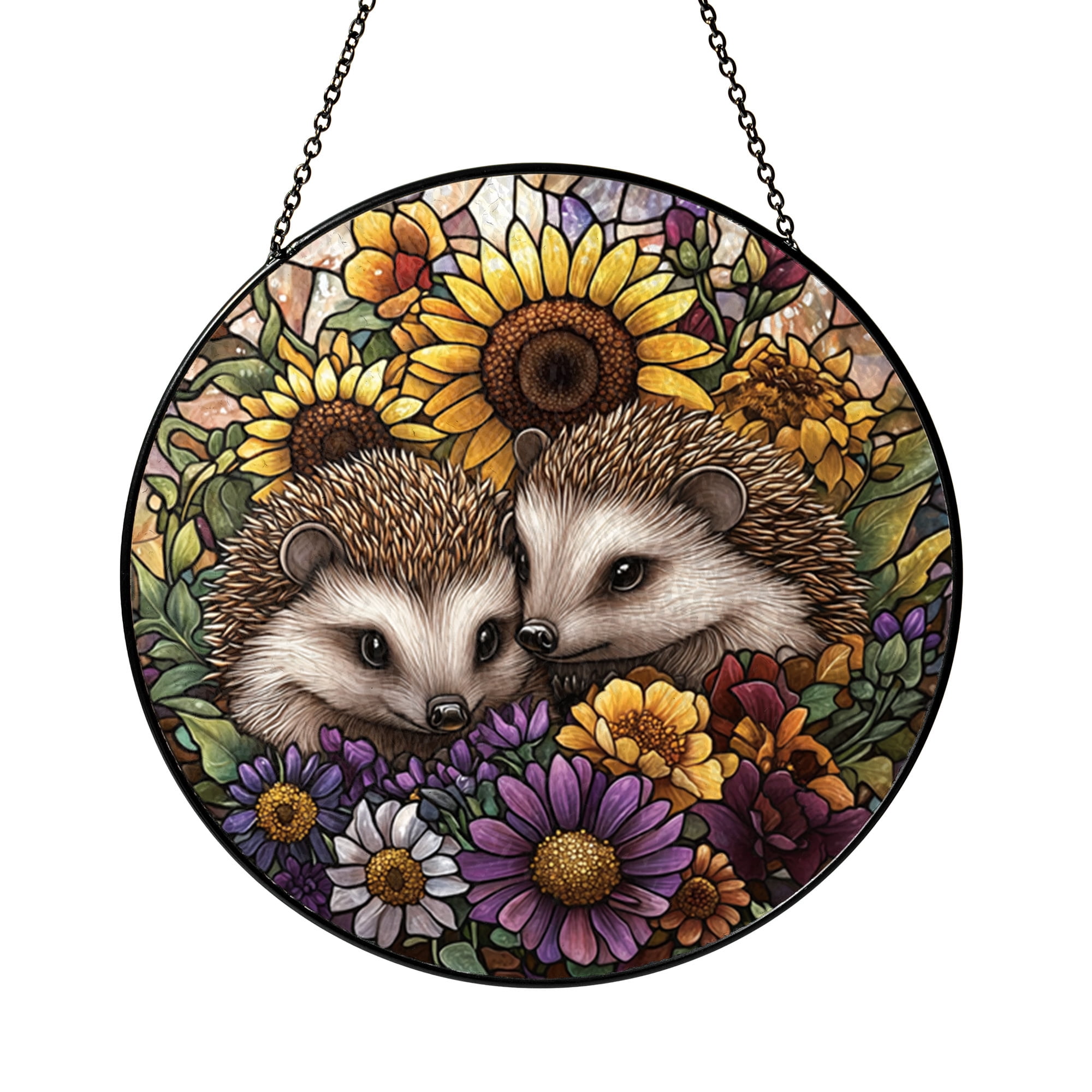 Hedgehog Stained Glass Round Suncatcher – Cute Animal Window Panel with ...