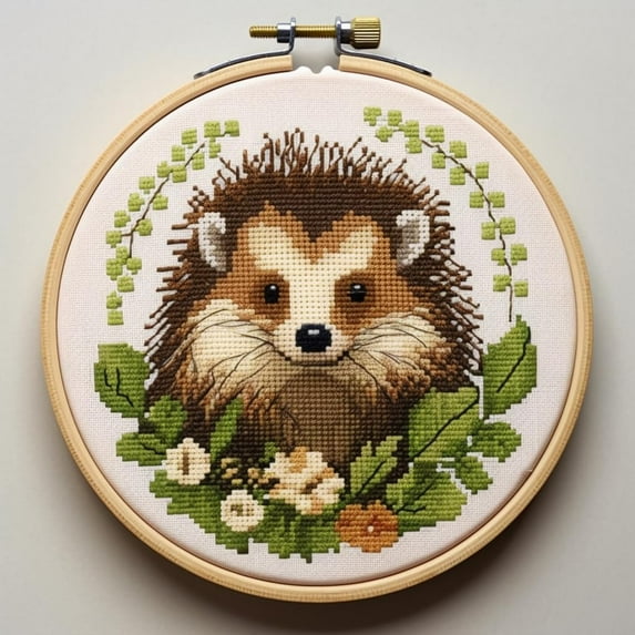 Hedgehog Stamped Cross Stitch Kits for Beginners Easy with Hoop 11CT Needlepoint Embroidery DIY Counted Cross Stitch Kits Art Craft Wall Decor 35x35cm(1)