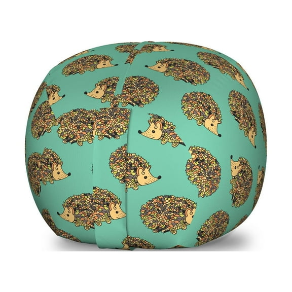 Hedgehog Storage Toy Bag Chair, Abstract Animal Design Cartoon Style Creatures Funny Faces Friendly, Stuffed Animal Organizer Washable Bag, Small Size, Sea Green Multicolor, by Ambesonne