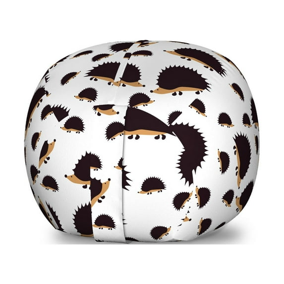 Hedgehog Storage Toy Bag Chair, Disorderly Pattern with Repetitive Cartoon Porcupine Characters, Stuffed Animal Organizer Washable Bag, Large Size, Seal Brown Pale Brown, by Ambesonne