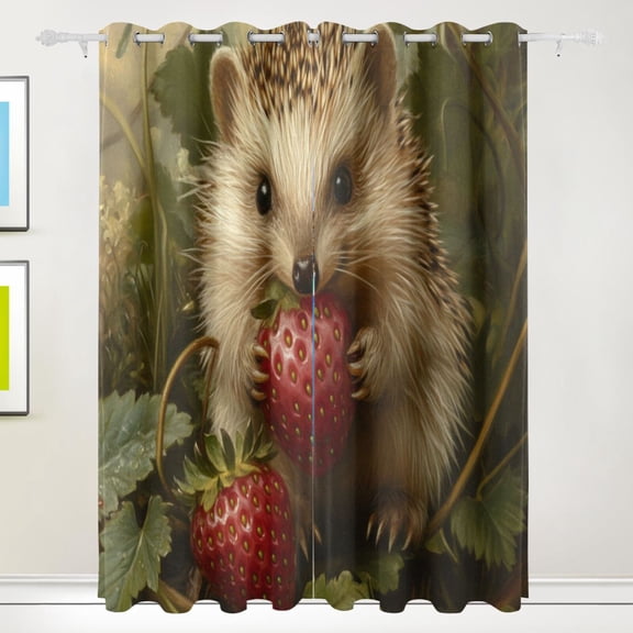 Hedgehog Strawberry Black Out Curtains 72 Inch Length Curtains for Sliding Glass Doors Bedroom Living Room 2 Pack