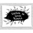thumbnail image 1 of Hedgehog Tapestry, Calligraphic Listen to Your Heart Quote on Silhouettes of Porcupine, Wall Hanging for Bedroom Living Room Dorm Decor, 60W X 40L Inches, Grey Black and White, by Ambesonne, 1 of 2