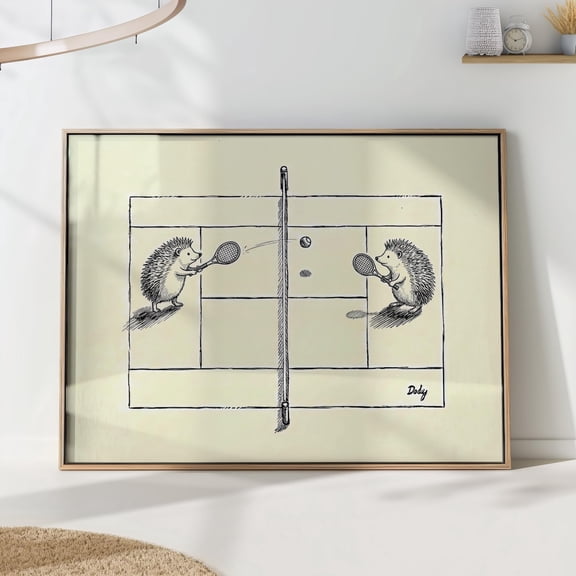 Hedgehog Tennis Animal Ink Drawing Art Print
