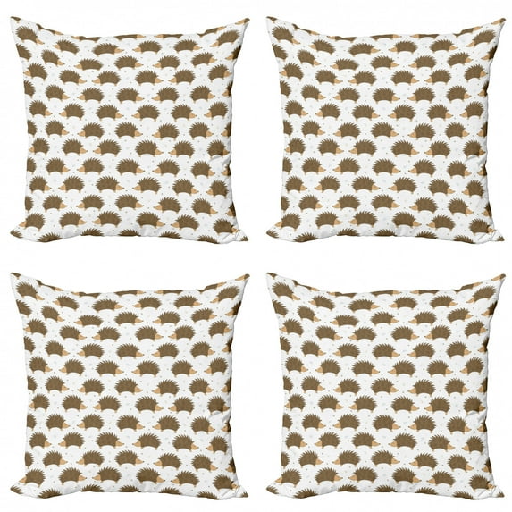 Ambesonne Hedgehog Throw Pillow Cover 4 Pack, Cartoon Porcupines, 20", Caramel Pale Brown White