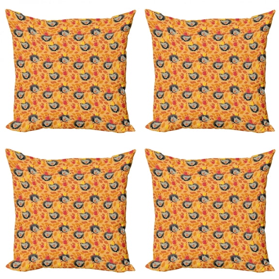 Ambesonne Hedgehog Throw Pillow Cover 4 Pack, Happy Autumn Forest, 20", Orange Coral Taupe