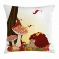 thumbnail image 1 of Hedgehog Throw Pillow Cushion Cover, Defoliating Autumn Leaves Falling on Amanita Muscaria Mushrooms and a Hedgehog, Decorative Square Accent Pillow Case, 16 X 16 Inches, Multicolor, by Ambesonne, 1 of 2