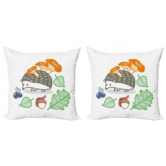 Ambesonne Hedgehog Throw Pillow Cover 2 Pack, Colorful Animal Food, 24", Multicolor