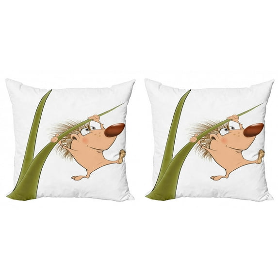Ambesonne Hedgehog Throw Pillow Cover 2 Pack, Small Hadgehog, 24", Tan Brown Green