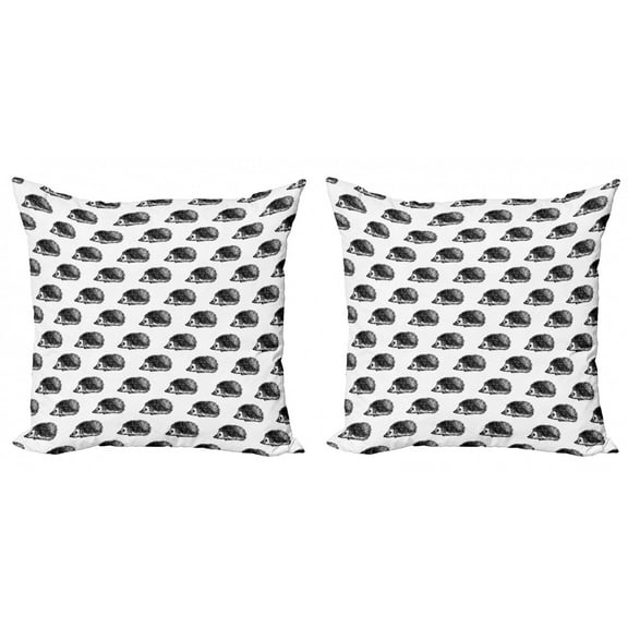 Ambesonne Hedgehog Throw Pillow Cover 2 Pack, Sketchy Animal Pattern, 16", Black White