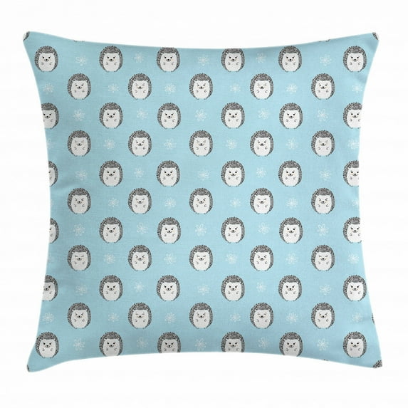 Hedgehog Throw Pillow Cushion Cover, Watercolor Artwork Smiling Happy Characters with White Daisies on Blue, Decorative Square Accent Pillow Case, 20 X 20 Inches, Pale Blue Grey White, by Ambesonne