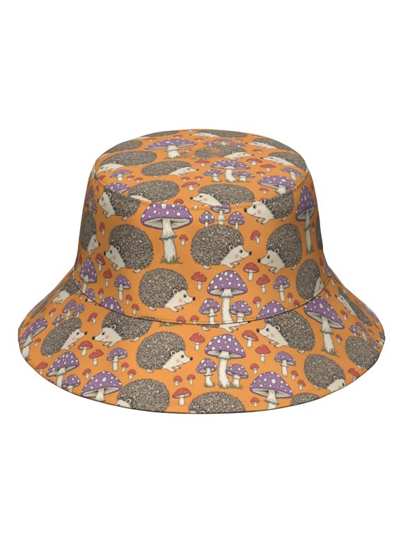 Hedgehog and Toadstool Orange Pattern Bucket Hat, Beach Bucket Hat with Wide Brim & Breathable Fabric, Lightweight Breathable Gifts for Birthday Christmas Thanksgiving