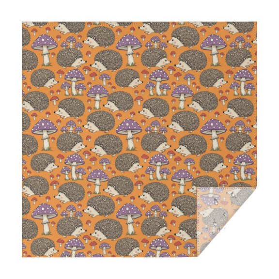 Hedgehog and Toadstool Orange Pattern Square Tablecloth, Waterproof Wipeable Spillproof Washable Table Cover for Home Kitchen Party and Daily Decor 42"x42"
