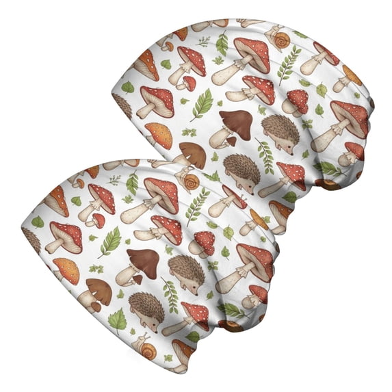Hedgehog and Toadstool White Pattern 2 Pack Slouchy Beanie Hat, Casual ...