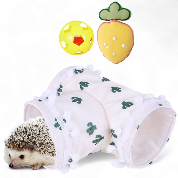 Hedgehog Tunnel Hideout with 2pcs Toys, Small Animal Tunnel Tubes Toy for Hedgehog Hamster Guinea Pig Rabbit, White